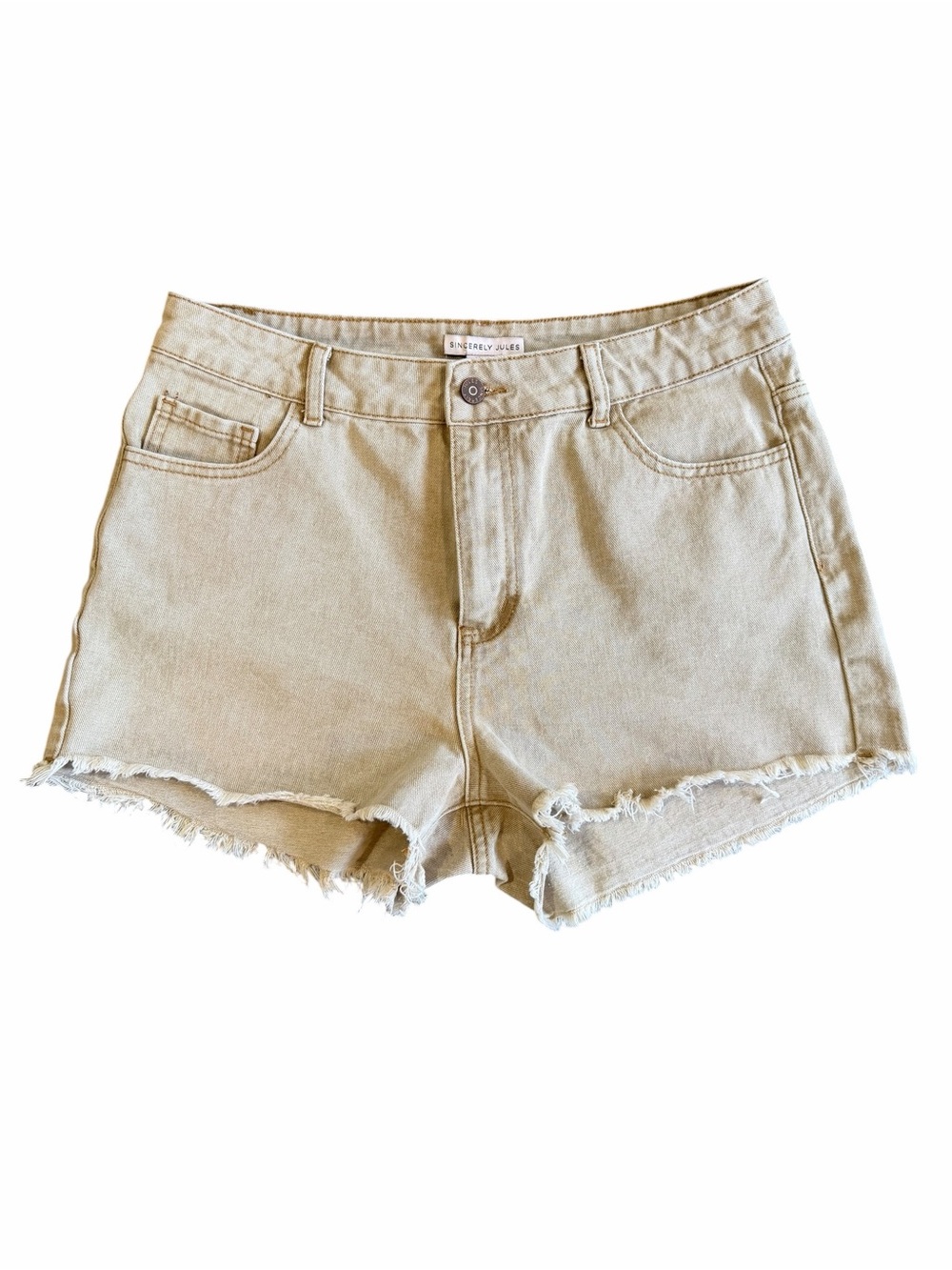 Sincerely Jules Beige Raw Hem Denim Shorts Women’s 30 High Rise Cutoff Shorts